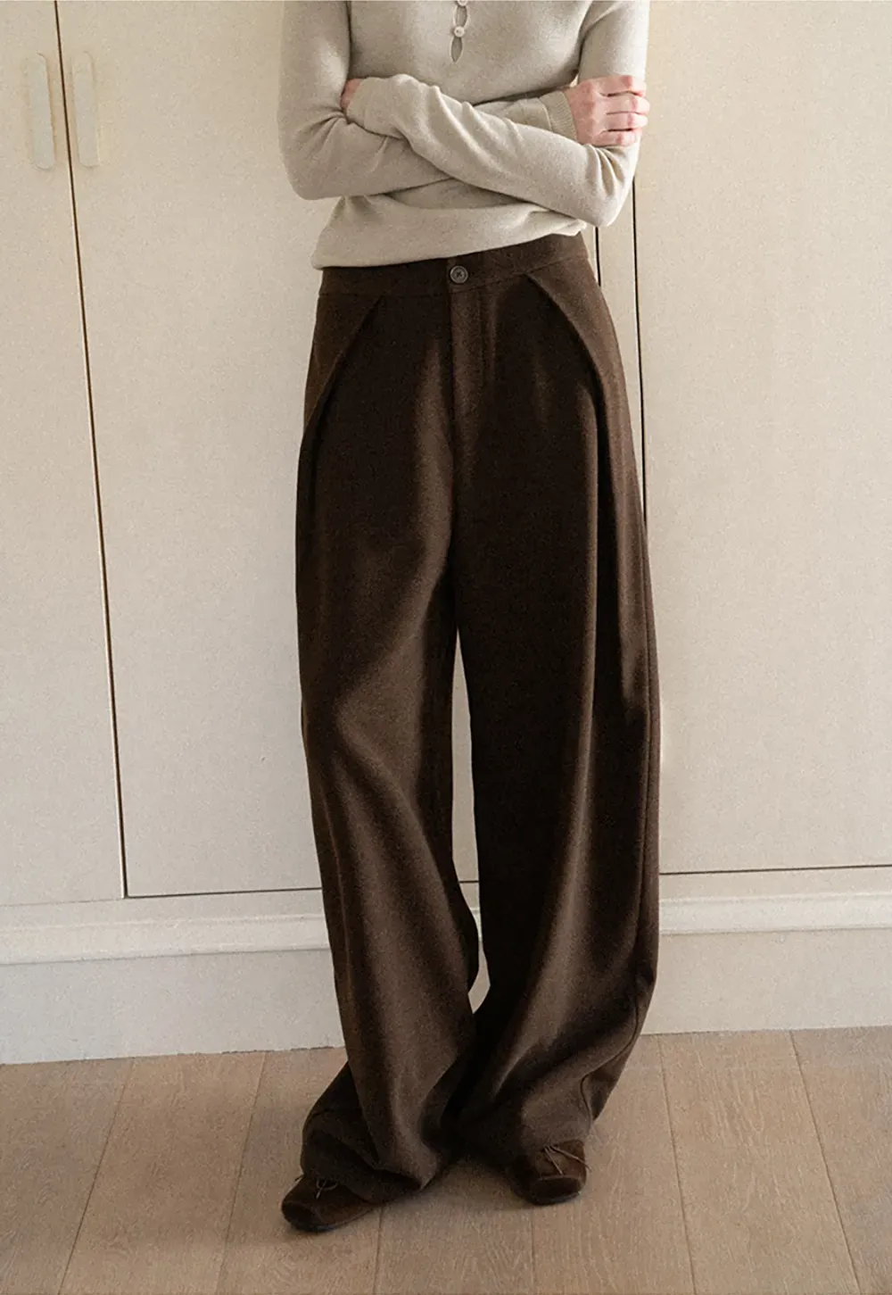 High Waist Wide Leg Pleated Casual Pants