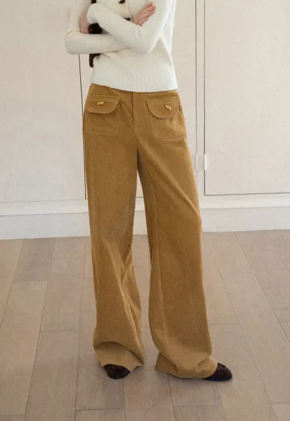 Wide Leg Corduroy Pants with Flap Pockets