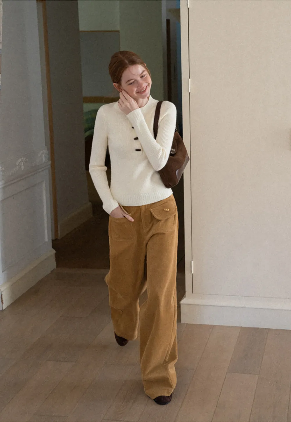 Wide Leg Corduroy Pants with Flap Pockets