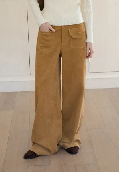 Wide Leg Corduroy Pants with Flap Pockets