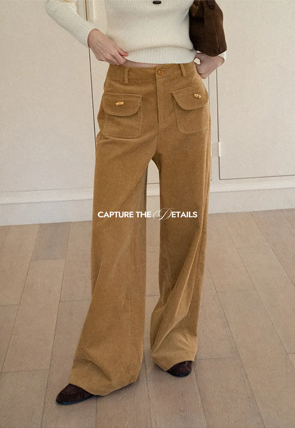 Wide Leg Corduroy Pants with Flap Pockets