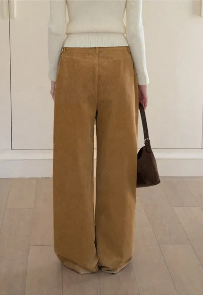 Wide Leg Corduroy Pants with Flap Pockets