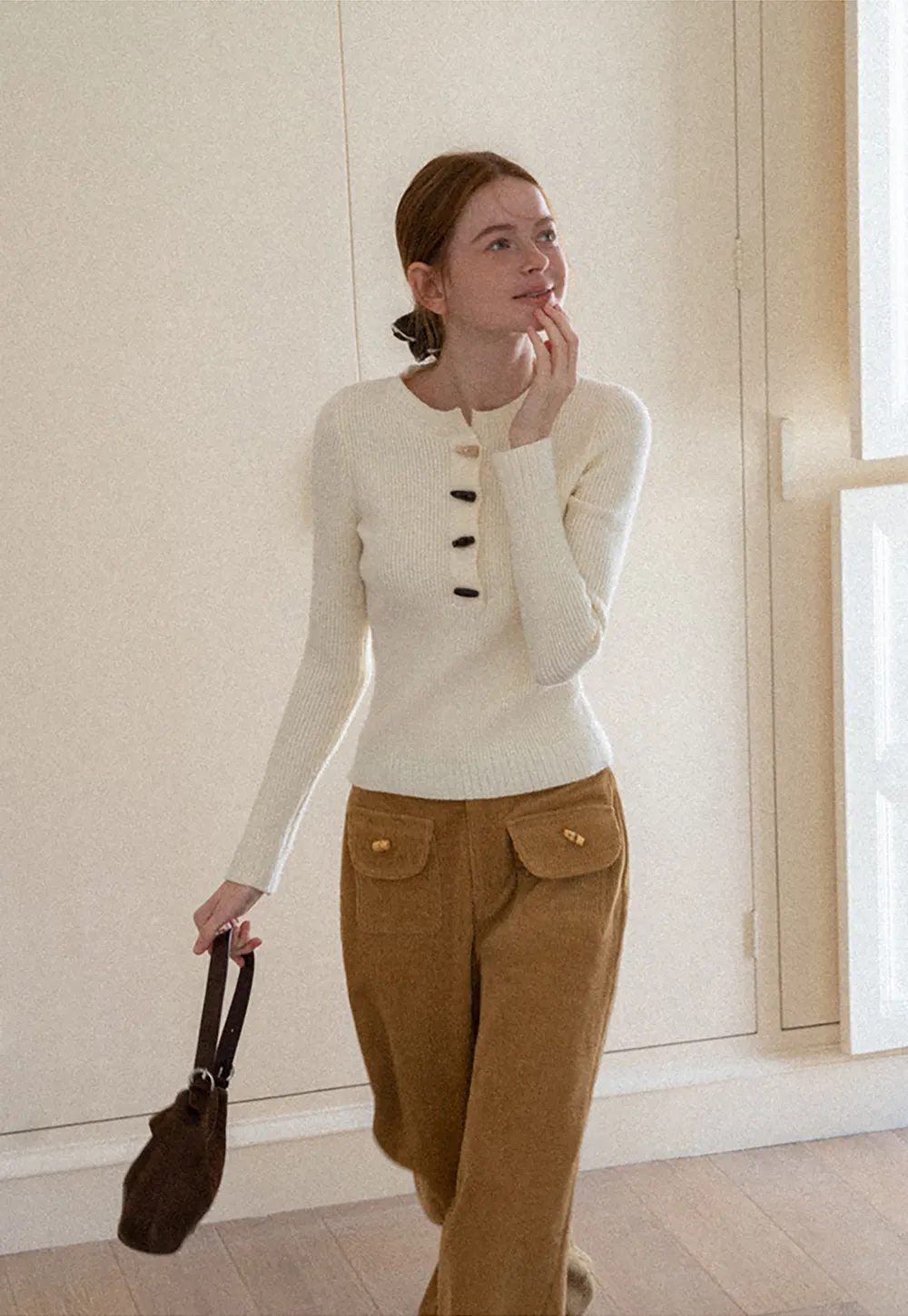 Wide Leg Corduroy Pants with Flap Pockets