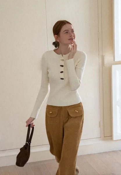 Wide Leg Corduroy Pants with Flap Pockets