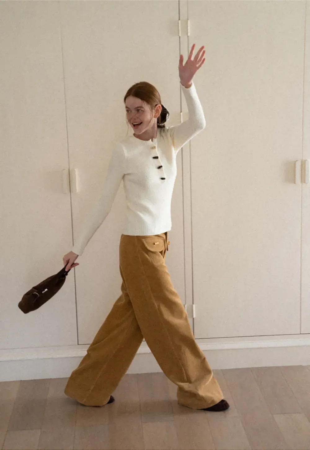 Wide Leg Corduroy Pants with Flap Pockets