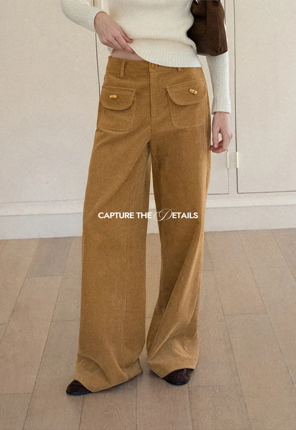 Wide Leg Corduroy Pants with Flap Pockets
