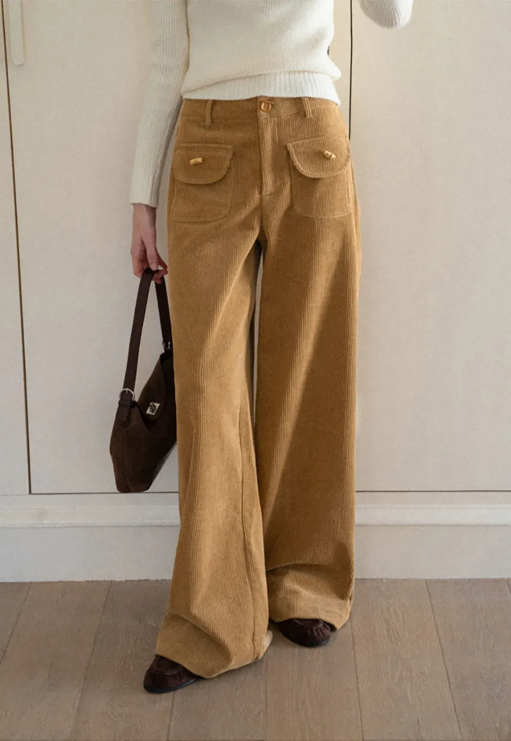 Wide Leg Corduroy Pants with Flap Pockets