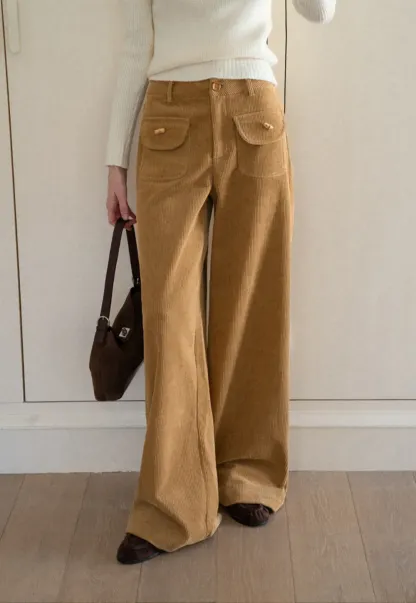 Wide Leg Corduroy Pants with Flap Pockets