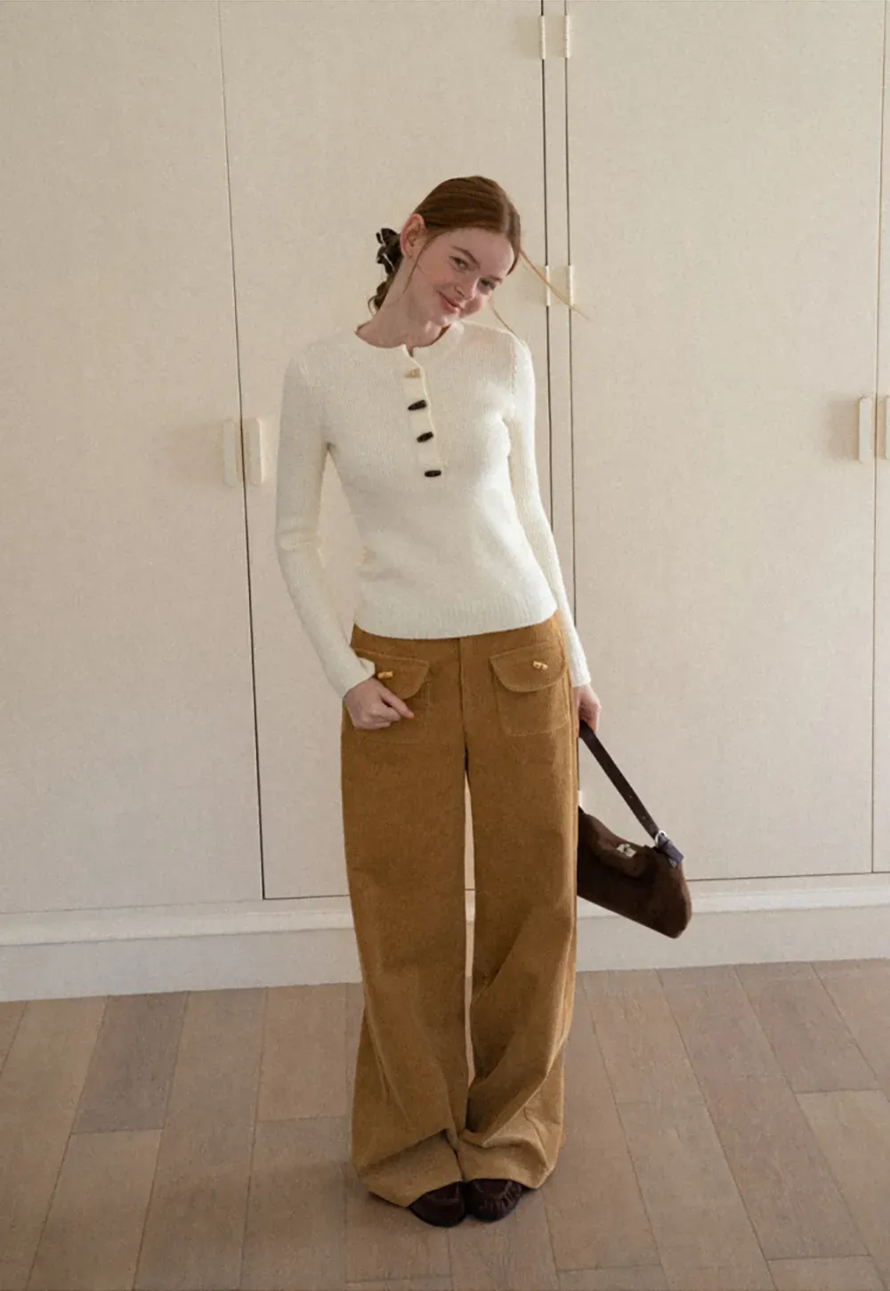 Wide Leg Corduroy Pants with Flap Pockets