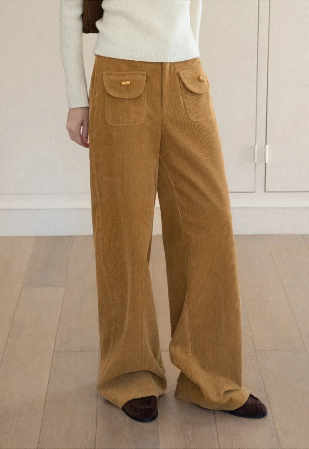 Wide Leg Corduroy Pants with Flap Pockets