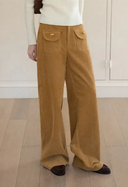 Wide Leg Corduroy Pants with Flap Pockets