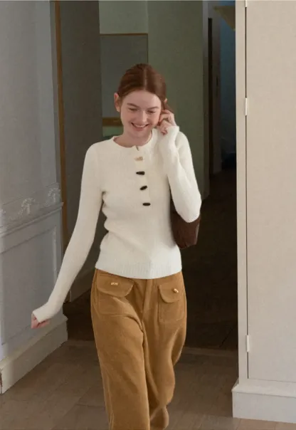 Wide Leg Corduroy Pants with Flap Pockets