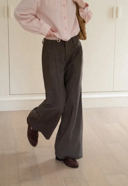 Wide Leg Pleated High Waist Casual Pants