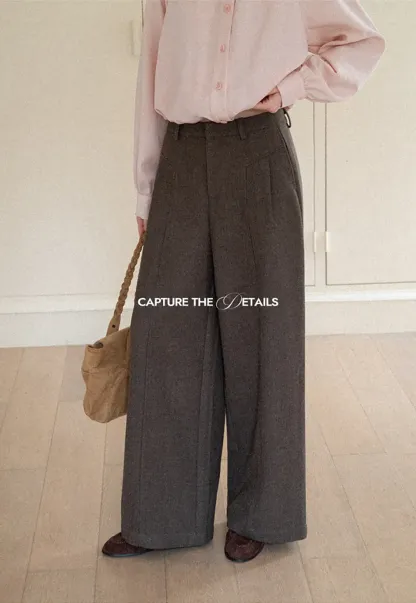Wide Leg Pleated High Waist Casual Pants