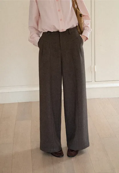 Wide Leg Pleated High Waist Casual Pants