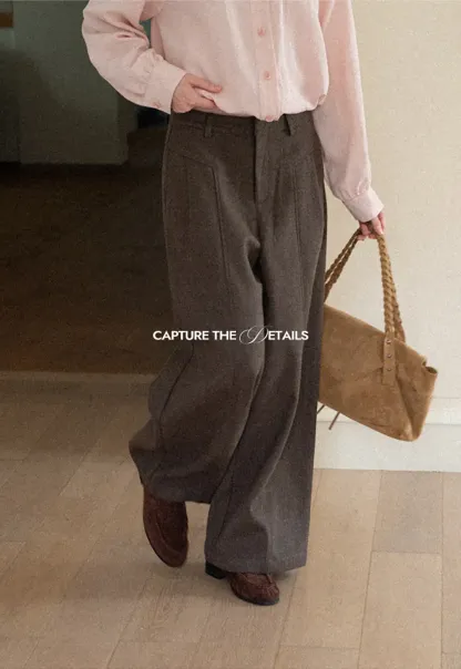 Wide Leg Pleated High Waist Casual Pants