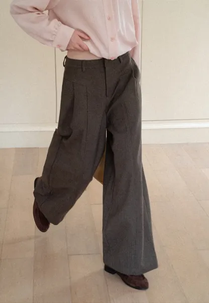 Wide Leg Pleated High Waist Casual Pants