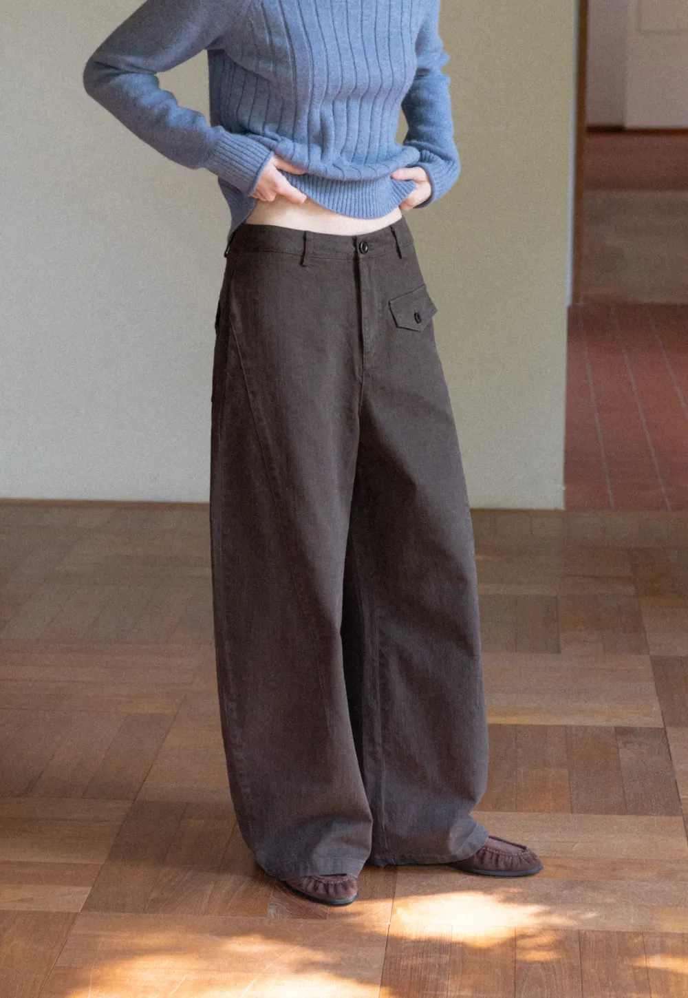 Wide Leg High Waist Utility Pocket Casual Pants