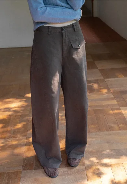 Wide Leg High Waist Utility Pocket Casual Pants