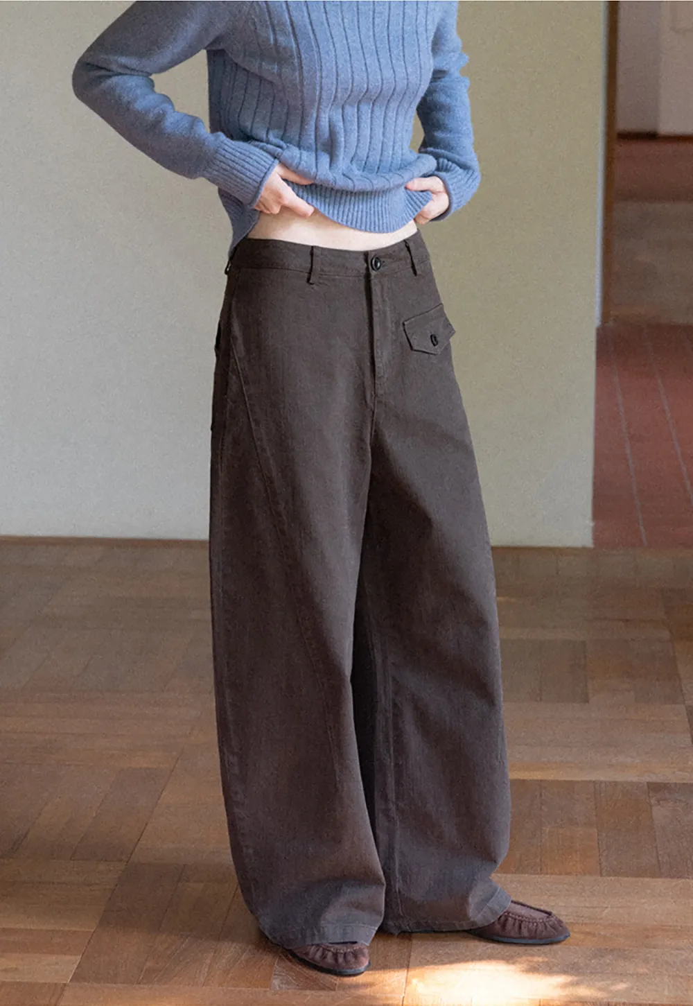Wide Leg High Waist Utility Pocket Casual Pants