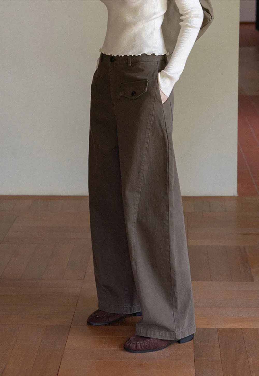 Wide Leg High Waist Utility Pocket Casual Pants