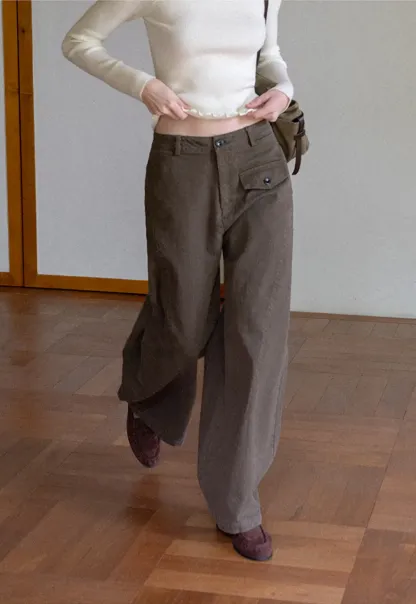 Wide Leg High Waist Utility Pocket Casual Pants