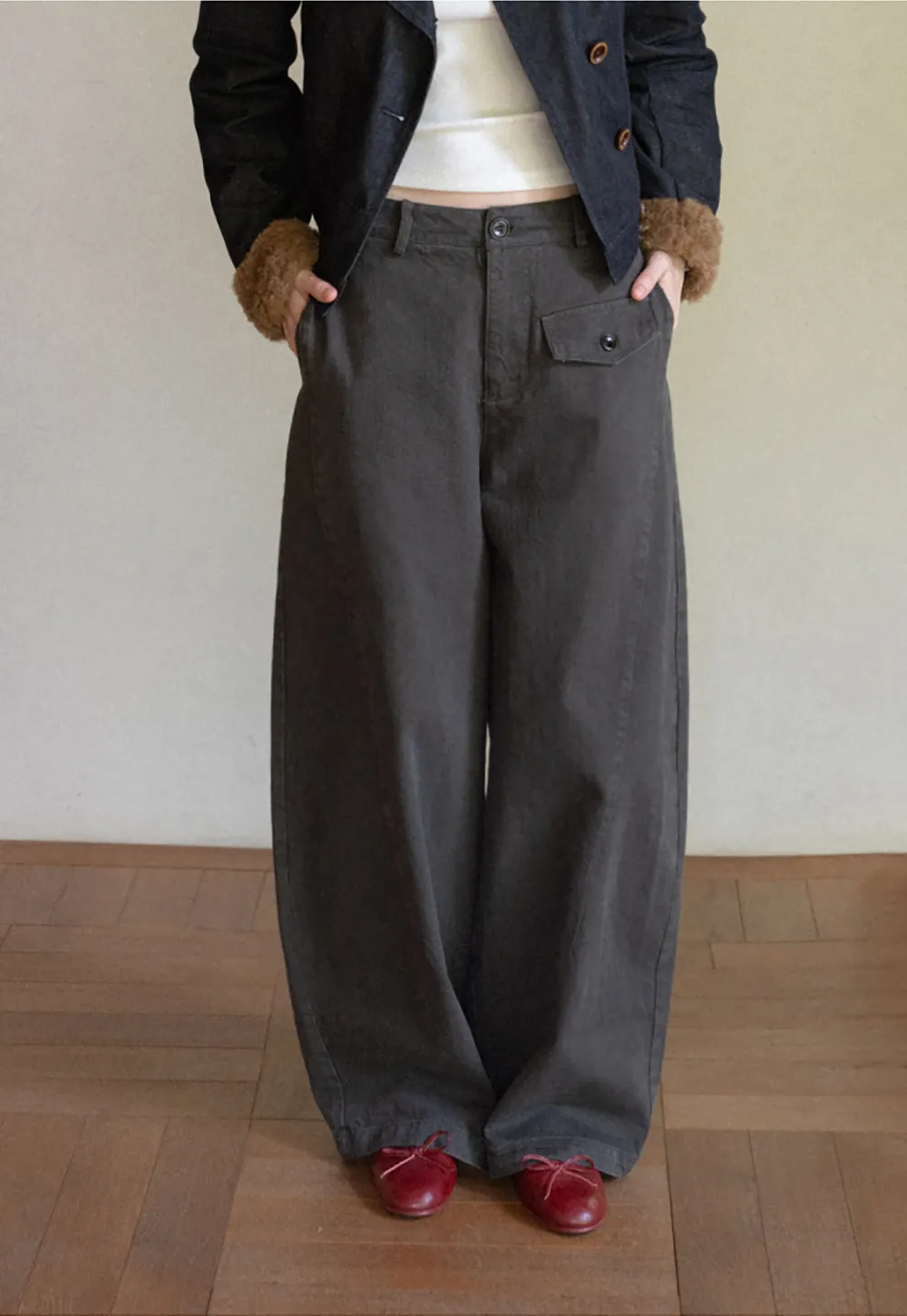 Wide Leg High Waist Utility Pocket Casual Pants