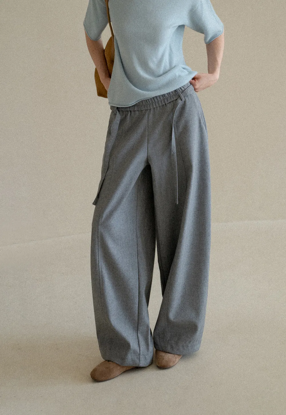 High Waist Wide Leg Drawstring Casual Pants