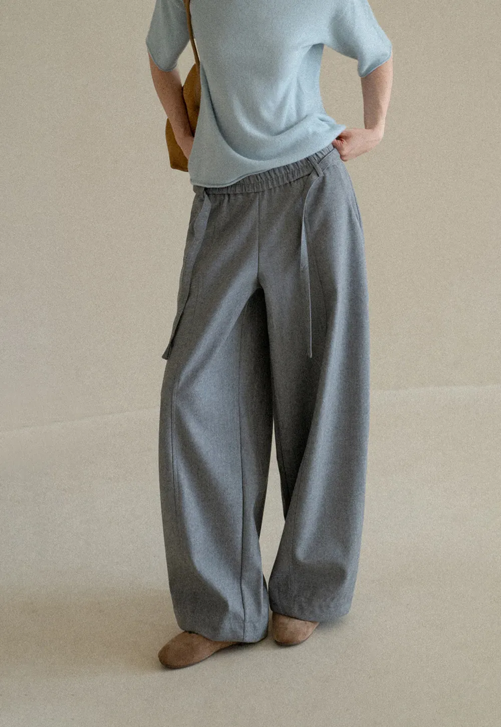 High Waist Wide Leg Drawstring Casual Pants