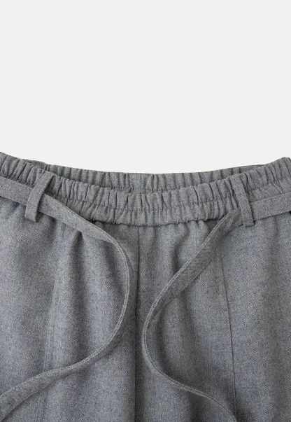 High Waist Wide Leg Drawstring Casual Pants