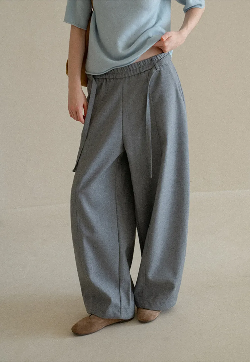 High Waist Wide Leg Drawstring Casual Pants