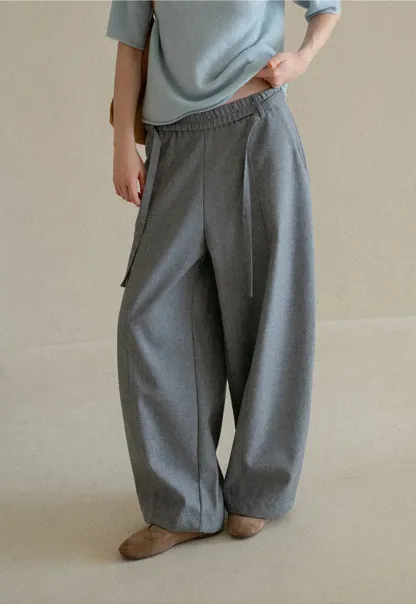 High Waist Wide Leg Drawstring Casual Pants