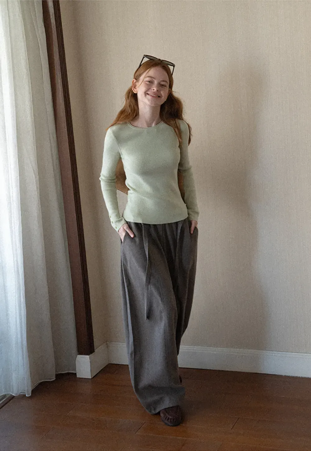 High Waist Wide Leg Drawstring Casual Pants