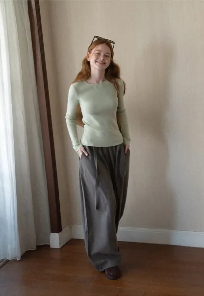 High Waist Wide Leg Drawstring Casual Pants