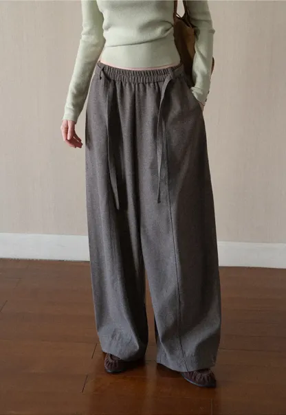 High Waist Wide Leg Drawstring Casual Pants