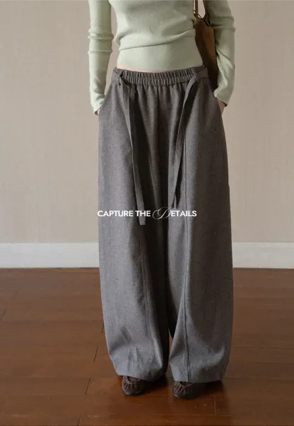 High Waist Wide Leg Drawstring Casual Pants
