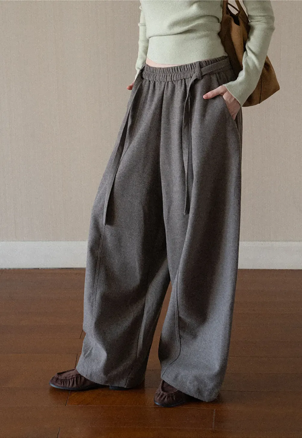 High Waist Wide Leg Drawstring Casual Pants