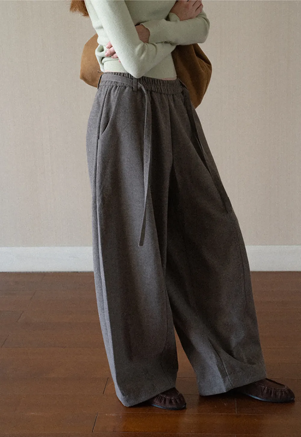 High Waist Wide Leg Drawstring Casual Pants
