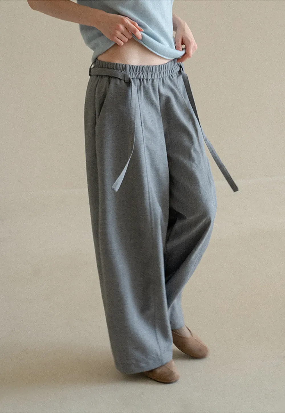 High Waist Wide Leg Drawstring Casual Pants