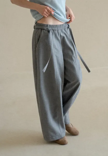 High Waist Wide Leg Drawstring Casual Pants