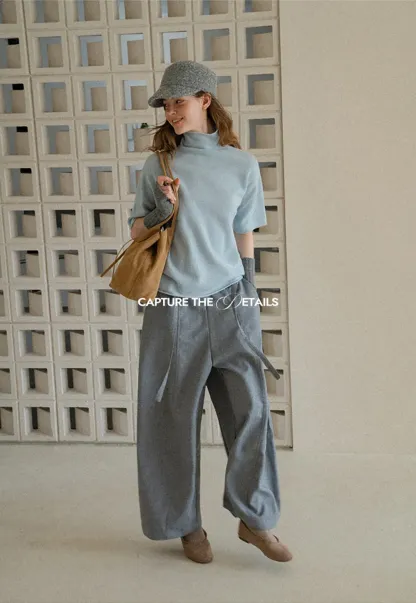 High Waist Wide Leg Drawstring Casual Pants