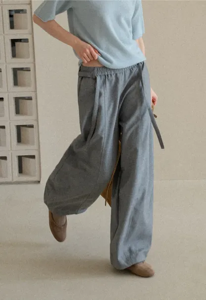 High Waist Wide Leg Drawstring Casual Pants