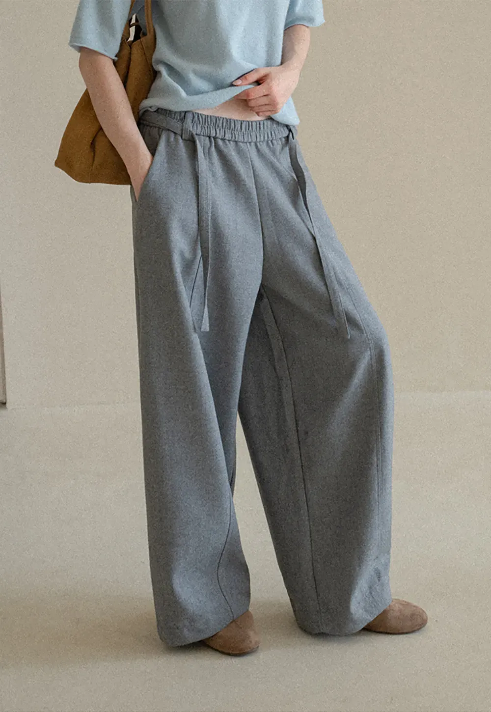 High Waist Wide Leg Drawstring Casual Pants