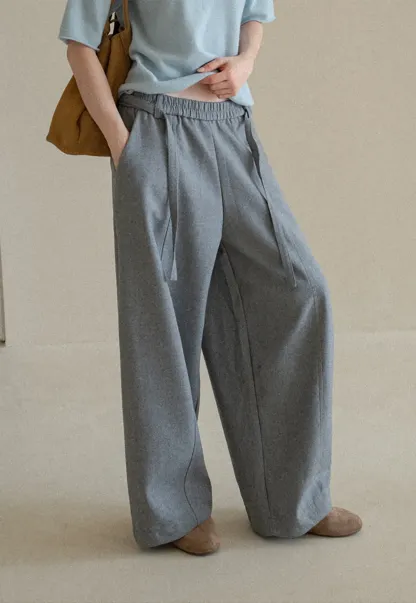 High Waist Wide Leg Drawstring Casual Pants