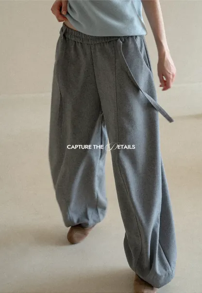 High Waist Wide Leg Drawstring Casual Pants