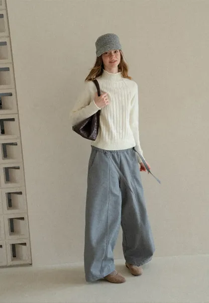 High Waist Wide Leg Drawstring Casual Pants