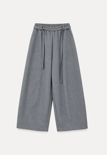 High Waist Wide Leg Drawstring Casual Pants