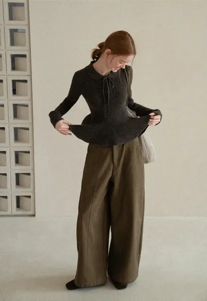 High Waist Wide Leg Pleated Casual Pants
