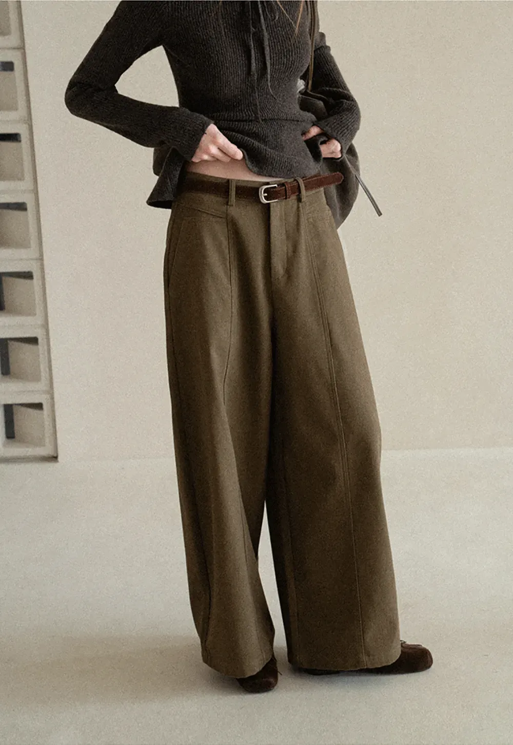 High Waist Wide Leg Pleated Casual Pants