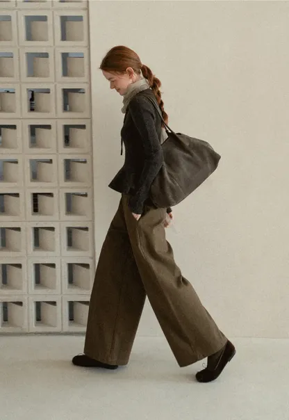 High Waist Wide Leg Pleated Casual Pants